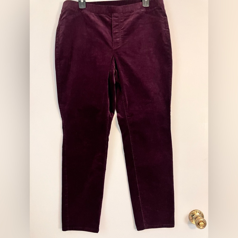 J. Jill Pull-On Corduroy Pants Jeans Stretch Waist Dark Purple Merlot